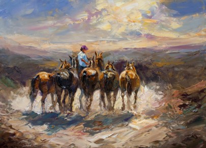 Tropilla al atardecer 60cm x 80cm