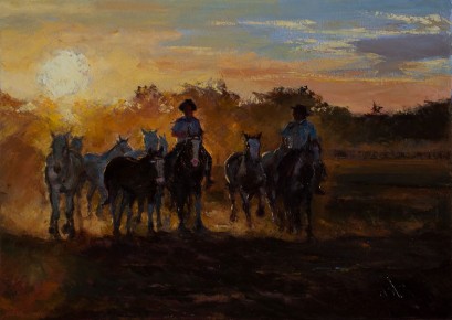 Tropilla al atardecer 50cm x 70cm